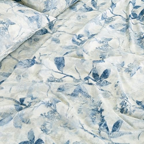 Chezmoi Collection Monica 3-Piece Tropical Floral Bed Sheet Set - Blue Gray White Textured Floral Printed Microfiber 14-Inches Deep Pocket Sheets & Pillowcases Set, Twin Chezmoi Collection