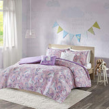 Intelligent Design Kids Cotton Duvet Set Vibrant Fun and Playful Print All Season Comforter Cover Matching Shams, Decorative Pillow, Children Bedding, Bedroom Décor, Full/Queen, Unicorn Pink 5 Piece Intelligent Design