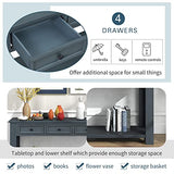 Knocbel Console Table with 4 Storage Drawers Bottom Shelf, Rustic Distressed Sofa Table for Entryway Hallway, Assembly Required, 63" W x 14" D x 30" H, Navy Knocbel