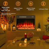 BOSSIN 23 inch Electric Fireplace Insert with Stove Heater for TV Stand,LED Realistic Flame,Recessed Mounted Fireplace Heater with Remote Control,Fireplace with Adjustable Flame, Timer 750/1500W BOSSIN
