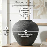 Black Large Round Vase Pottery Look for Home Decor, Arina Black Rustic Iron Vase Modern Farmhouse, Console Table Decor, Earthy Textured Metal Big Black Round Vases for Centerpieces, Jarrones Grandes RyddeligHome