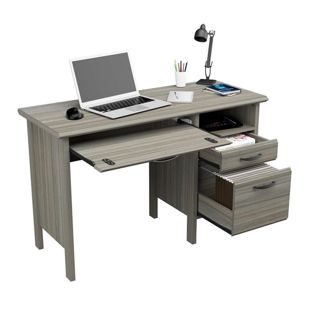 Inval 2-Drawer Computer Desk with Keyboard Tray, Gray Smoke Oak Inval