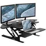 VIVO 43 inch Corner Height Adjustable Cubicle Stand Up Desk Converter, V Series, Quick Sit to Stand Tabletop Dual Monitor Riser Workstation, Black, DESK-V000VC VIVO