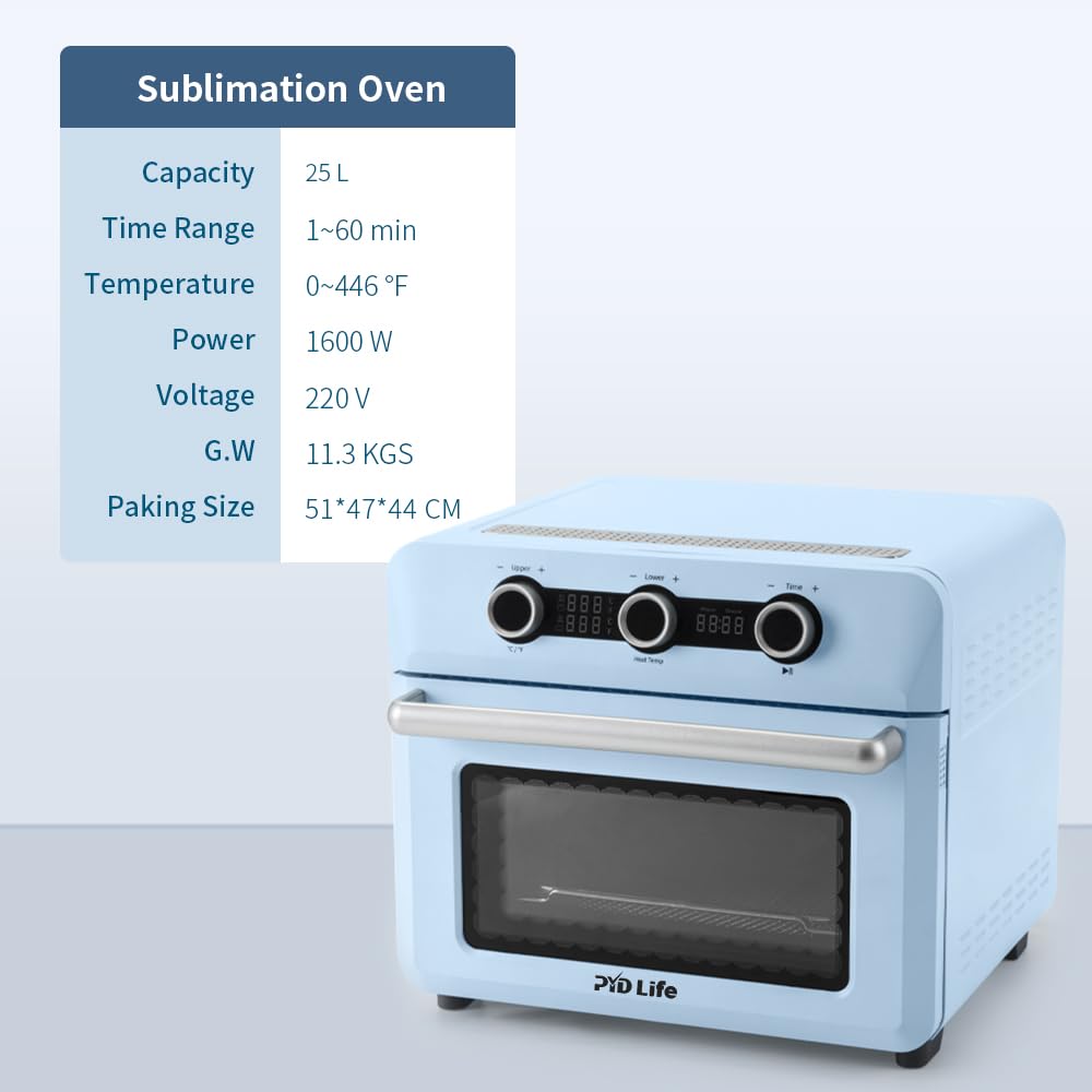 PYD Life Sublimation Oven Machine 25 L 110 V 1600 W Light Blue Convection Oven for Sublimation Blanks Mugs Tumblers Cups Water Bottles Bulk Printing PYD Life