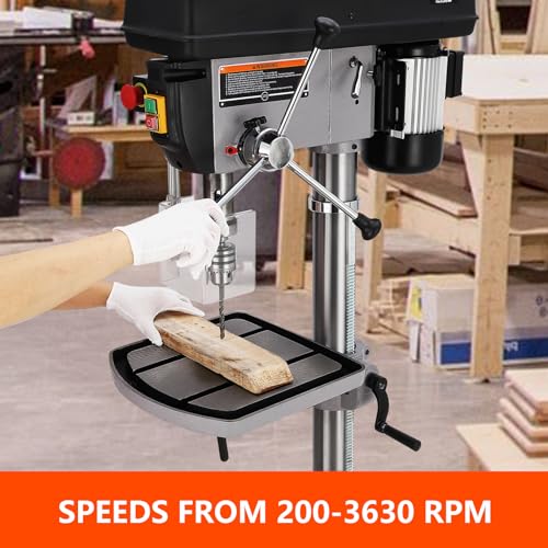 17 in Floor Drill Press with Swing-away Safety Guard, 12 Amp 120V Pure Copper Motor, 200-3630 RPM Variable Speed, 0-45° Tilting Worktable, Tabletop Drilling Machine for Wood Metal - WoodArtSupply