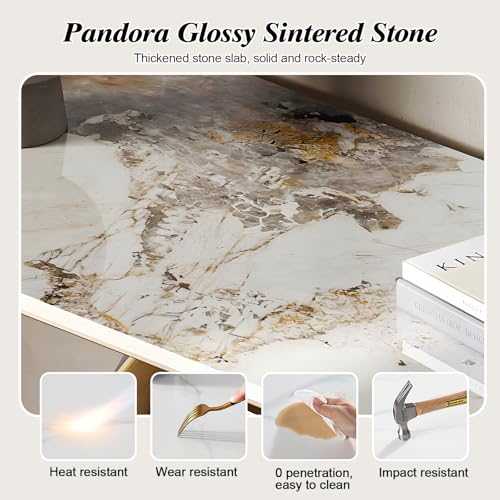 WOOOFA Modern Gold Console Table, Entryway Table with Smart Sensor Lights, Luxurious Marble Console Table, Sturdy and Easy to Clean, Sofa Table for Living Room, Hallway, Foyer, Bedroom WOOOFA