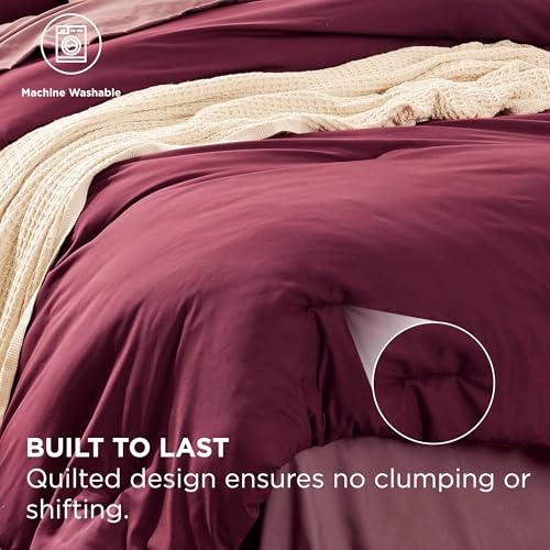 Bedsure Full Size Comforter Set - 7 Pieces Burgundy Full Bedding Set for All Seasons, Boho Contrasting Design Bed in a Bag with Comforter, Sheets, Pillowcases & Shams Bedsure