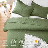 LEAONME Full/Queen Quilt Set 3 Pieces, Lightweight Olive Green Bedspread-90''x98'', Soft Microfiber Summer Quilt/Coverlet, Luxurious Warm Bedding Sets for All Seasons (Includes 1 Quilt, 2 Shams) LEAONME