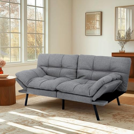 MUUEGM Futon Sofa Bed 71" Ash Convertible Memory Foam Futon Couch Bed Modern Loveseat Sleeper with Adjustable Backrests Armrests for Living Room,Small Space,Office MUUEGM