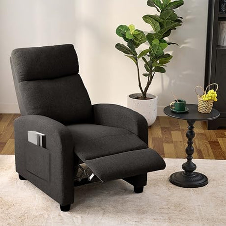 zzlay Recliner Chair for Living Room, Modern Adjustable Home Theater Seating Single Sofa Manual Push Back Armchair with Soft Linen Upholstery & High Backrest for Small Spaces, Linen-Black zzlay