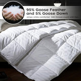 puredown® Goose Feather Comforter Full/Queen Size - All Season Duvet Insert, Ultra Soft Stripe 100% Cotton Shell Hotel Collection Comforters, 500 Thread Count with Ties (90x90'',Stripe White) puredown