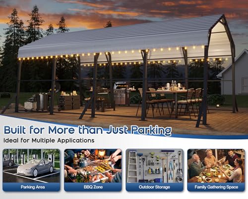 Jocisland 12x20x10.5 FT Heavy Duty Metal Carport, All-Weather Car Canopy with Waterproof Removable Sidewalls, Galvanized Steel Roof & Reinforced Base, Car Shelter for Cars, Boats, Trucks Jocisland
