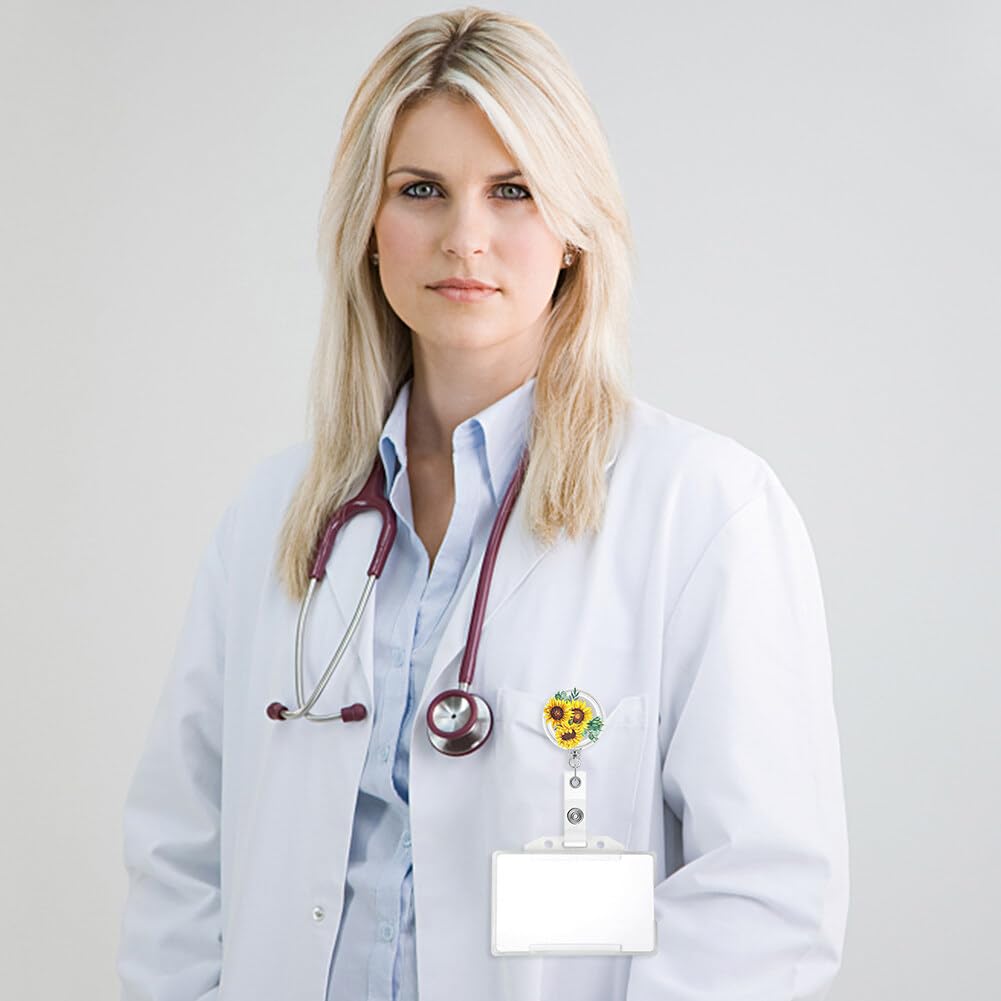 30PCS Badge Reel Holder Retractable Holder Sublimation Blanks Keychain Rotating Badge Reel Clip Name Lanyard Clip ID Card Holder Teacher Nurse Student Volunteer Surakey