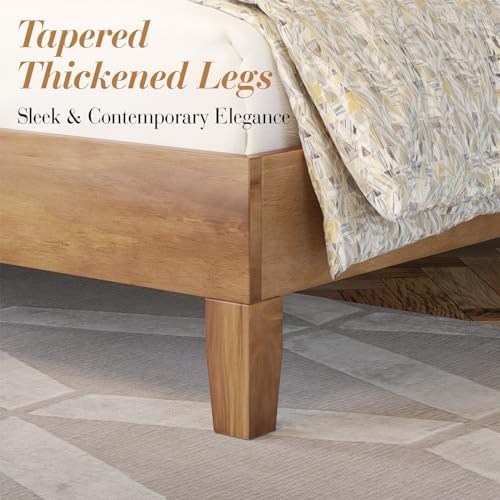 AMERLIFE King Size Wood Bed Frame, Mid-Century Wooden Platform Bed with Grille Headboard, Wood Slat System/No Box Spring Needed/Noise Free, Natural AMERLIFE