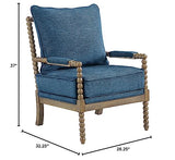 OSP Home Furnishings Fletcher Spindle Accent Chair with Rustic Brown Finish, Navy Blue Upholstery OSP Home Furnishings