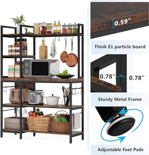 Tribesigns 43 Inch 5-Tier Industrial Bakers Rack with Storage and Hooks in Black Brown Tribesigns