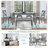 LUMISOL 6-Piece Solid Wood Dining Table Set, Farmhouse Kitchen Table Set with 4 Upholstered Chairs and Bench for Kitchen, Dining Room, Living Room, Grey LUMISOL