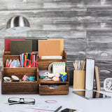 Pumtus Brown Wooden Mail Organizer, Desk Organizer with 7 Compartments and Drawer, Rustic Mail Sorter with Pen Holder, Tabletop Mail Basket, Office Accessories Holder for Pen File Letter Document Pumtus