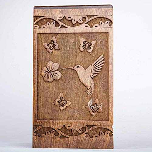 INTAJ Wooden Cremation Urn for Human Ashes, Adult INTAJ Rosewood Urn for Ashes, Humming Bird Funeral Cremation Urn Hand-Crafted - Burial Urn Box INTAJ