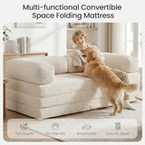Tri-Folding Mattress Queen Futon Sofa Bed, Convertible Tri Fold Mattress Foldable with Removable Armrests & Washable Cover, 5-Inch Floor Mattress with High-Density Foam, Small Couch Bed, Beige Erament