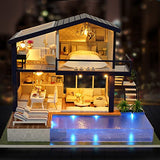 CUTEROOM Miniature House Kit, DIY Dollhouse Kit for Adults to Build, Mini House Making Kit with Furnitures, Time Apartment Dollhouse Kit with Swimming Pool Gifts for Women