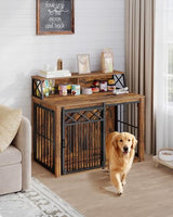 Hzuaneri 39.4'' Dog Crate Furniture, Large Wooden Dog Crate with Storage and 3 Doors, Indoor Kennel for Medium/Large Dogs, End Table with Barn Door, Chew-Proof and Escape-Proof, Rustic Brown DFC87401B Hzuaneri