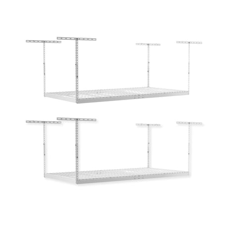 SafeRacks Overhead Garage Storage Rack, Heavy Duty Racks for Garage w/ 600 lb Capacity, Easy Garage Storage Adjustable Storage Rack Ceiling Mount Storage for Garage 4x8 White, 24"-45" (2 Pack) SafeRacks