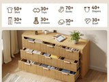 HOTALLOY Fluted Dresser for Bedroom, 9 Drawer Dresser with Gold Handle, 57" Wide Chest of Drawers, Modern Wood Dressers Organizer for Bedroom, Liveroom, Entryway, Natural Oak HOTALLOY