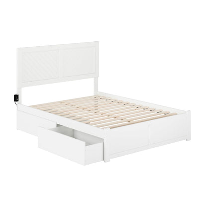 AFI Canyon Chevron Design Solid Wood Storage Platform Bed with USB Charger and Under-Bed Drawers, White - WoodArtSupply