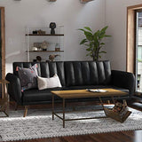 Novogratz Brittany 82 Inch Futon Sofa Bed in Faux Leather, Upholstered Couch Sleeper with Tufted Back, Mid-Century Modern, Black Novogratz
