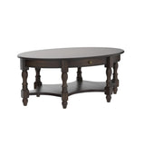 LEEMTORIG Oval Coffee Table for Living Room, 2-Tier Solid Wood Table with Storage Drawer, Victorian Antique Ellipse 45" Wx27.6 Dx18.2 H, Easy Assembly, Dark Walnut, KFZ-2233-DC LEEMTORIG