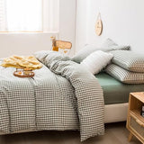 mixinni Green Gingham Comforter Set Queen, Plaid Comforter Set 3 Pieces 1 Green Grid Comfoter with 2 Pillow Cases for All Seasons, Soft Fluffy Modern Grid Pattern Printed Bedding-Queen Size mixinni