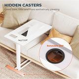 FitStand Medical Overbed Adjustable Bedside Table with Hidden Casters, Mobile Pneumatic Rolling Laptop Standing Desk with Tray for Home & Hospital Use, White Table Top + White Edging FitStand