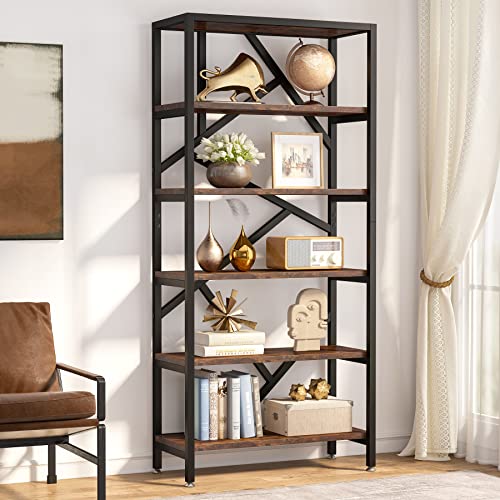 Tribesigns 71 Inch Rustic Brown Industrial Bookshelf with 6 Open Shelves for Versatile Home Storage - WoodArtSupply