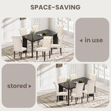 MALOL 7-Piece Rectangular Dining Table Set for 6, 63" Industrial Kitchen Table with 6 Tufted Parsons Dinner Chairs for Dining Room, Kitchen, Living Room, Black+Beige MALOL