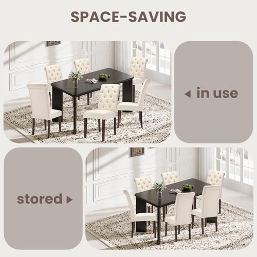 MALOL 9-Piece Rectangular Dining Table Set for 8, 63" Industrial Kitchen Table with 8 Tufted Parsons Dinner Chairs for Dining Room, Kitchen, Living Room, Black+Beige MALOL