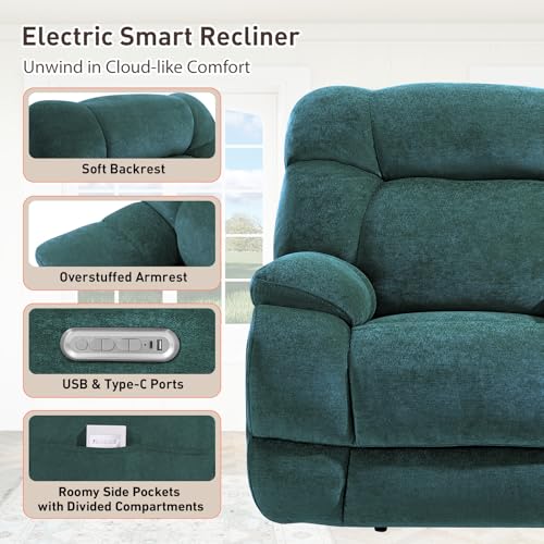 EONIX Dual Motor Zero Gravity Power Recliner Chair, 400lbs Lay Flat Recliner Sofa Chair, Independent Adjustable Footrest and Backrest, Cozy Padding and Cushion, SXXY007032, Forest Green