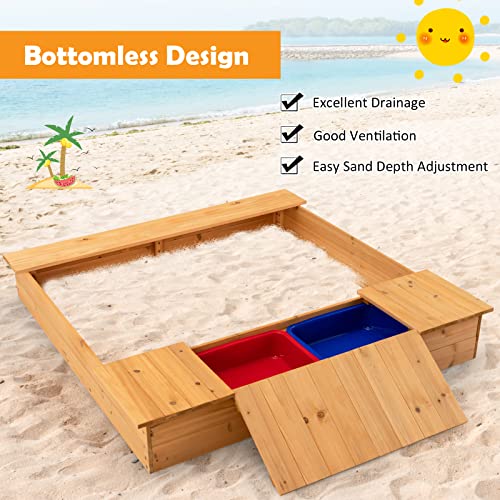 HONEY JOY Kids Sandbox, 49”x47” Cedar Wooden Sand Pit for Toddlers, 2 Side Removable Boxes, Convertible Bench Seat, Outdoor Sand Boxes for Kids Backyard, Gift for Boys Girls Age 3+ - WoodArtSupply