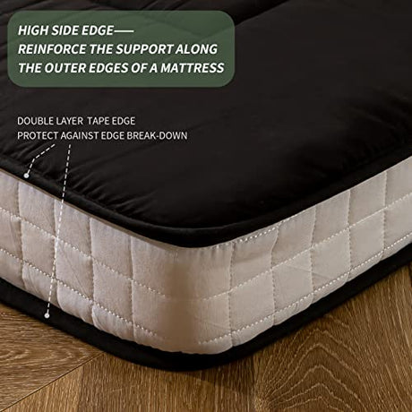 MAXYOYO Futon Mattress, Padded Japanese Floor Mattress Quilted Bed Mattress Topper, Extra Thick Folding Sleeping Pad Breathable Floor Lounger Guest Bed for Camping Couch, Black, Queen Size MAXYOYO