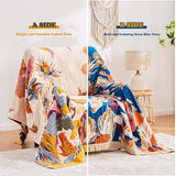 XIBLC Boho Throw Blanket, 100% Cotton Ultra Soft Luxury Throw Rustic Quilt, 50"x60" Floral Bird Butterfly Farmhouse Decor Bed Blankets, All Season Rustic Reversible Bohemian Throw for Bed - Yellow XIBLC