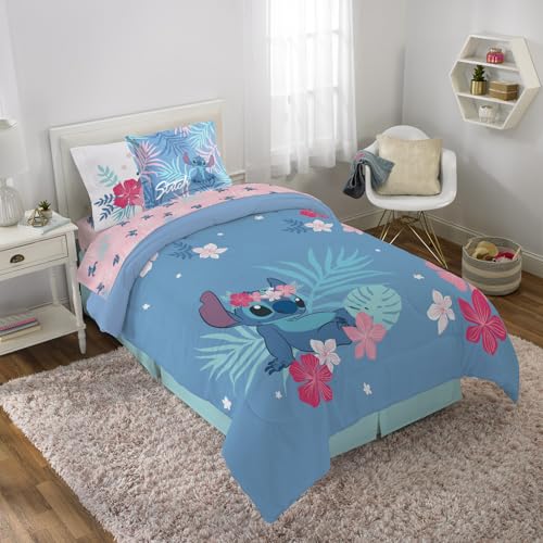 Jay Franco Disney Lilo & Stitch Twin Comforter Set, 5 Piece Bed in a Bag Includes Reversible Comforter & Sheet Set - Kids Bedding for Girls - Soft Fade Resistant Microfiber Jay Franco