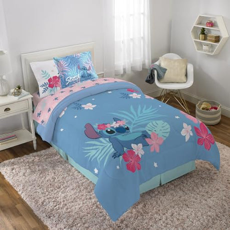 Jay Franco Disney Lilo & Stitch Twin Comforter Set, 5 Piece Bed in a Bag Includes Reversible Comforter & Sheet Set - Kids Bedding for Girls - Soft Fade Resistant Microfiber Jay Franco