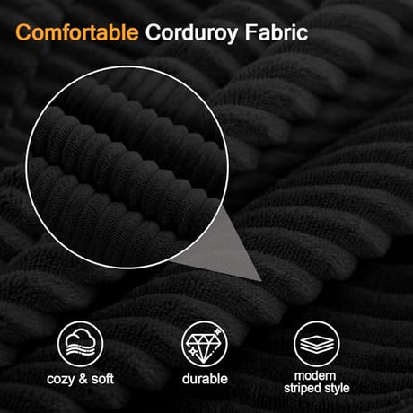 COMAX Futon Sofa Bed, Convertible Folding Sofa Bed, Boneless Couch Loveseat Corduroy with Pillows, Small Foldable Floor Couch Comfy Lounge Sleeper for Living Room Bedroom, Black COMAX
