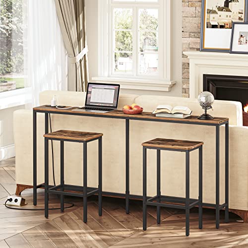 MAHANCRIS 63" Console Table with Power Outlet, Narrow Sofa Table, Industrial Entryway Table with USB Ports, Behind Couch for Entryway, Hallway, Foyer, Living Room, Bedroom, Rustic Brown CTHR16E01Z MAHANCRIS