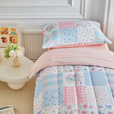 Joyreap 4 Piece Toddler Bedding Set- Pink n Blue Patchwork Design, Microfiber Toddler Bedding Comforter Set for Girls Joyreap