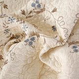 Quilt Set Blue Floral 3D Embroidery Pattern 3 PCS 100% Cotton Reversible Quilted Embroidered Decorative Bedspreads Coverlet Set, Lightweight &Soft Queen Size White Bedding Coverlet for All Season ROOMLIFE