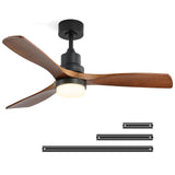 CACI Mall 52" Wood Ceiling Fan with Lights,Walnut,Remote Control, Outdoor，3 Blades, 35w Quiet Reversible DC Motor 18w Dimmable LED 5032 CFM for Living Room, Bedroom, Patio, Porch CACI Mall