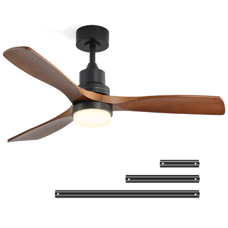 CACI Mall 52" Wood Ceiling Fan with Lights,Walnut,Remote Control, Outdoor，3 Blades, 35w Quiet Reversible DC Motor 18w Dimmable LED 5032 CFM for Living Room, Bedroom, Patio, Porch CACI Mall