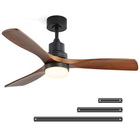 CACI Mall 52" Wood Ceiling Fan with Lights,Walnut,Remote Control, Outdoor，3 Blades, 35w Quiet Reversible DC Motor 18w Dimmable LED 5032 CFM for Living Room, Bedroom, Patio, Porch