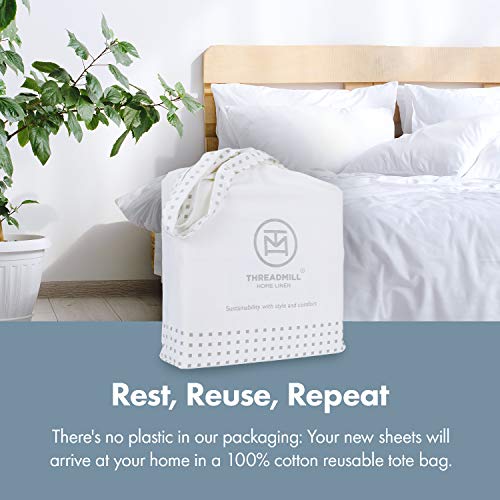 Threadmill 100% Cotton Sheets for Queen Size Bed - 600 Thread Count Queen Bed Sheets Set with 16” Deep Pocket - Sateen Weave 4-Piece Bedding Set with Cooling Effect, White Threadmill